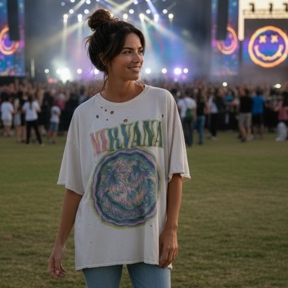 NIRVANA Smiley Face Tee Size Small